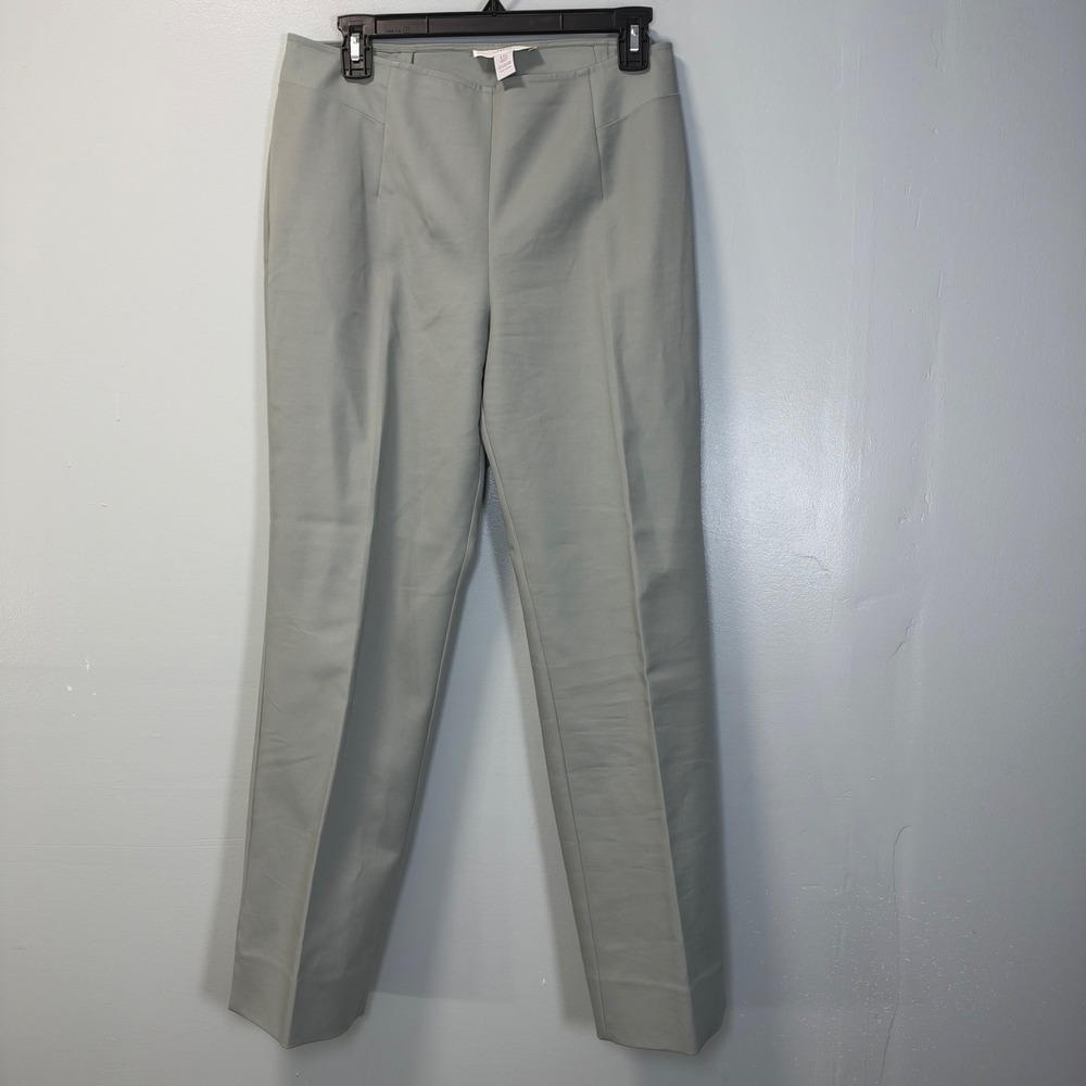 Chicos 1.5 Sage Green Cotton Blend Straight Leg Trousers Size 10 Office Formal
